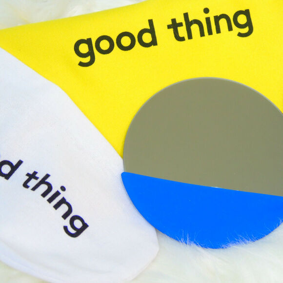 West Elm Mirror Compact Stainless Steel Blue Silicone Good Things 3" Round Box - Picture 2 of 7